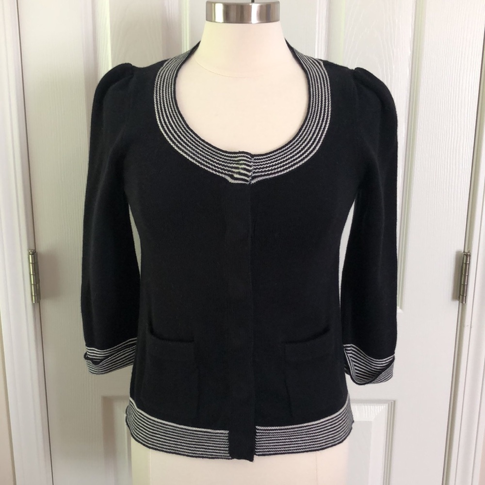 Banana Republic Factory Cotton Puffed Shoulder Cardigan Black and White Size M